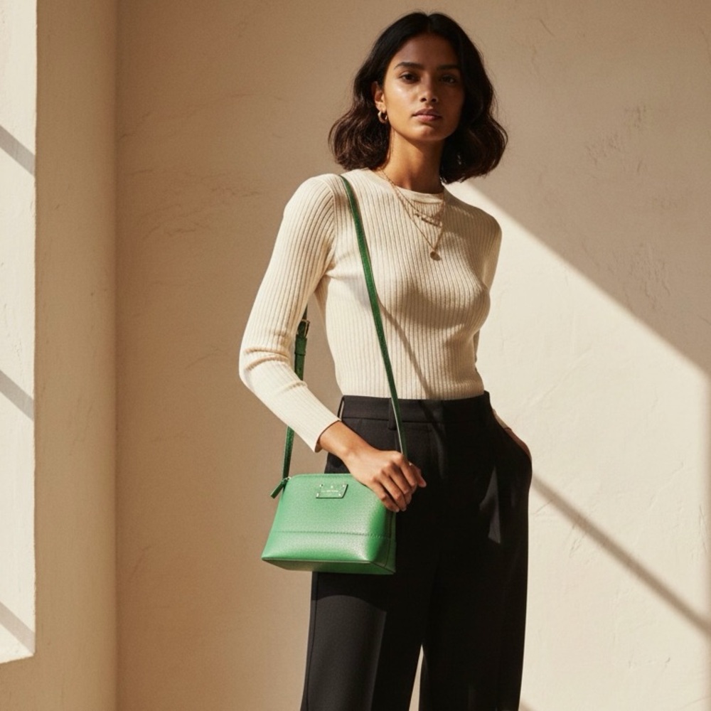 Green Kate Spade Purse Crossbody Bag Green Leather